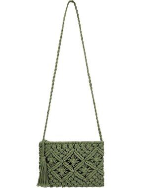 Women's Green Crochet Shoulder Bag Handmade Woven Beach with Tassel for Summer